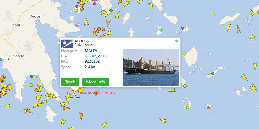 Live χάρτης με τα σκάφη που πλησιάζουν το ακυβέρνητο πλοίο